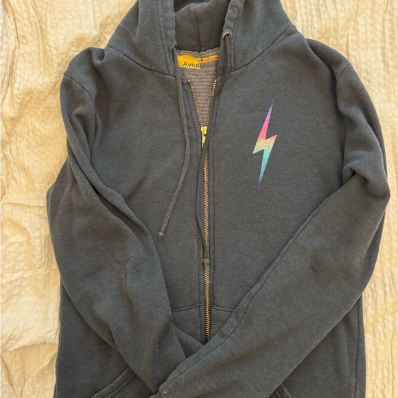 Aviator Nation Charcoal/Rainbow Bolt Zip Hoodie - S - Picture 3 of 5